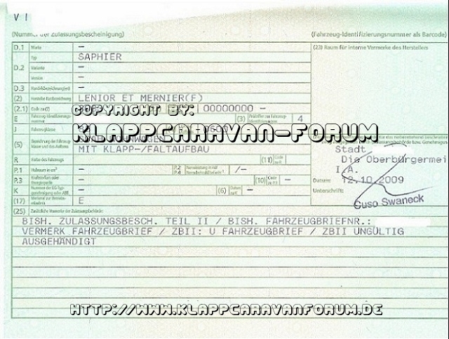 Casita Saphier - Fahrzeugschein